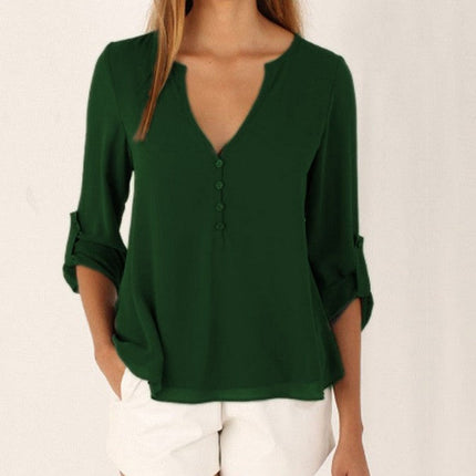 V-neck loose plus size chiffon shirt