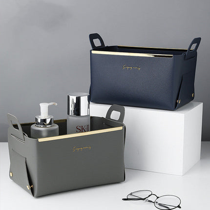 Nordic Desktop PU Leather Large Storage Box Folding Living Room Bedroom Sundries Jewelry Key Tray Decor Cosmetic Storage Baskets