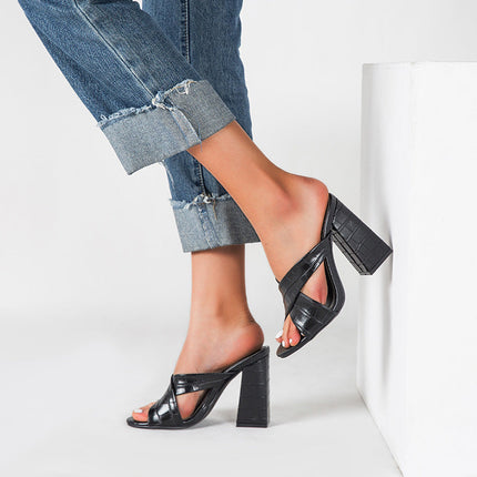 Large Size Women's Shoes 41-43 Women's Half Slippers Women Shoes Thick Heel High Heel Sandals Women
