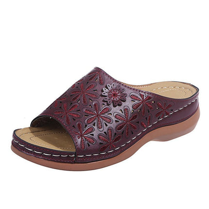 Retro Slippers Women Hollow Floral Shoes Outdoor Summer Sandals