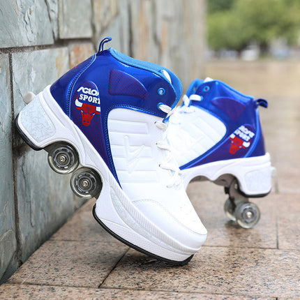 Single And Double Roller Skates For Boys And Girls Burst Walking With Wheels Student Deformed Shoes