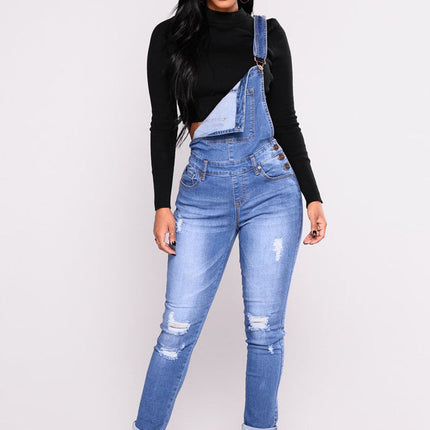 Women's Suspenders Ripped Jeans Trousers