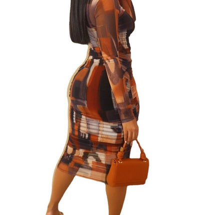 Printed Bag Hip Skirt Plus Size Dress