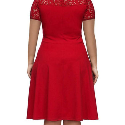 New Summer Plus Size Dresses Sexy V-neck Lace Vestido Largo Big Size Hollow out Zipper Short-sleeve Slim Large-size Dress
