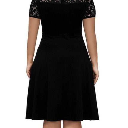 New Summer Plus Size Dresses Sexy V-neck Lace Vestido Largo Big Size Hollow out Zipper Short-sleeve Slim Large-size Dress