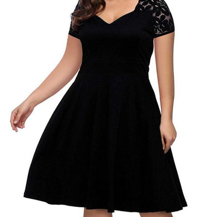 New Summer Plus Size Dresses Sexy V-neck Lace Vestido Largo Big Size Hollow out Zipper Short-sleeve Slim Large-size Dress