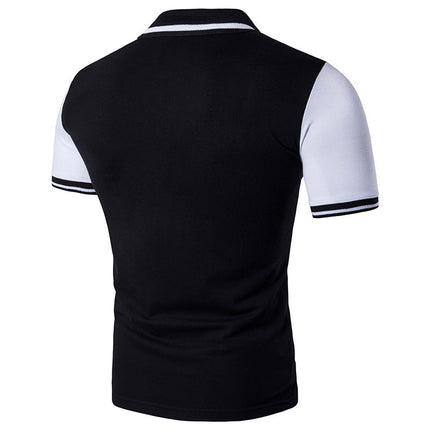 Casual Black And White Contrast Lapel Short Sleeve Plus Size