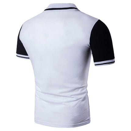 Casual Black And White Contrast Lapel Short Sleeve Plus Size