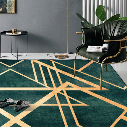 Light Luxury Retro Dark Green Golden Line Doormat Bedroom Living Room Carpet Bedside Kitchen Floor Mat
