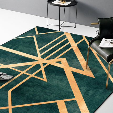 Light Luxury Retro Dark Green Golden Line Doormat Bedroom Living Room Carpet Bedside Kitchen Floor Mat