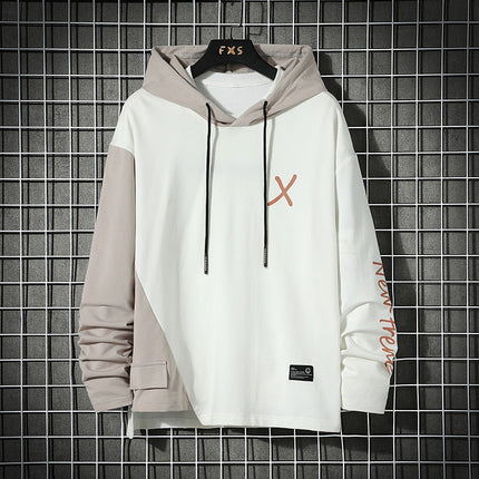 URBAN STYLE ALL SEASON Hooded  Stitching Contrast Color Sweater Jacket Male Plus SIZE