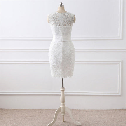 Two-piece White Wedding Dress With Round Neck And Elegant