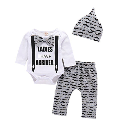 Gentleman's Long-sleeved Fake Suspender Blouse With Beard And Full Print Trousers Hat Three-piece Suit