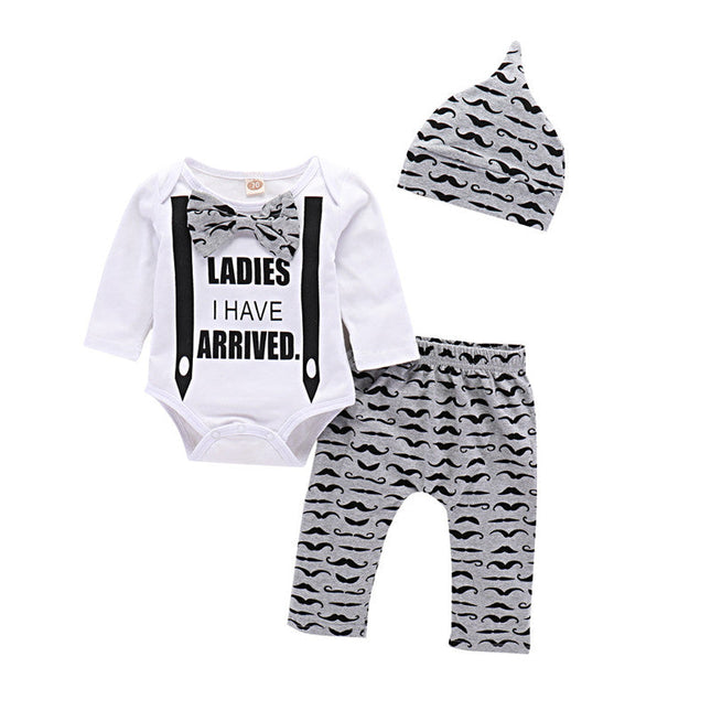 Gentleman's Long-sleeved Fake Suspender Blouse With Beard And Full Print Trousers Hat Three-piece Suit