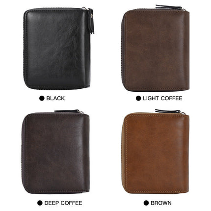 Oil Wax Leather Coin Purse Short Tri-fold Coin Purse Men's Wallet Clutch
