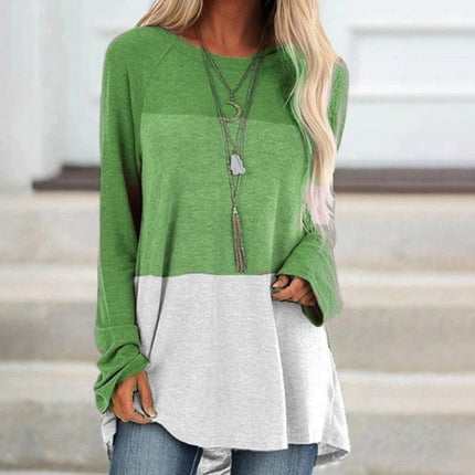 New Women's Long Sleeved Round Neck Stitching Casual Plus Size T Shirt