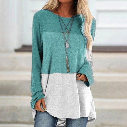 New Women's Long Sleeved Round Neck Stitching Casual Plus Size T Shirt