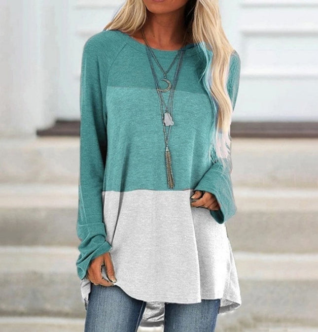 New Women's Long Sleeved Round Neck Stitching Casual Plus Size T Shirt