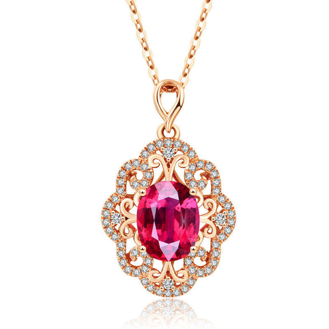 Silver Plated Rose Gold Pigeon Blood Red Necklace