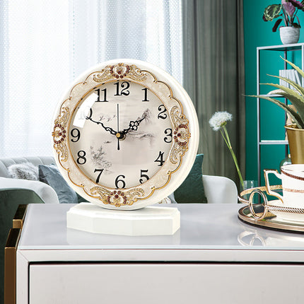 European classic clock, living room, bedroom, silent wood clock, luxury table clock