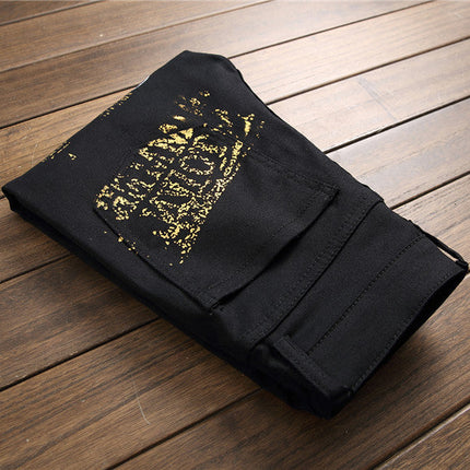 Jeans Slim Graffiti Print Plus Size Trousers Men