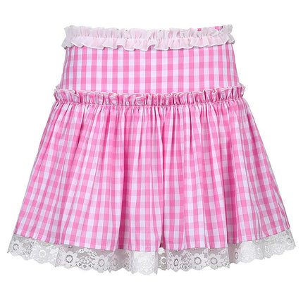 Women S Sexy High Waist Plaid Lace Pleated Skirt Skirt