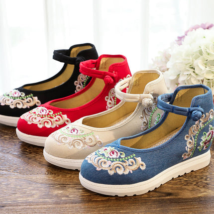 Inner High Heel Canvas Embroidered Women's Shoes