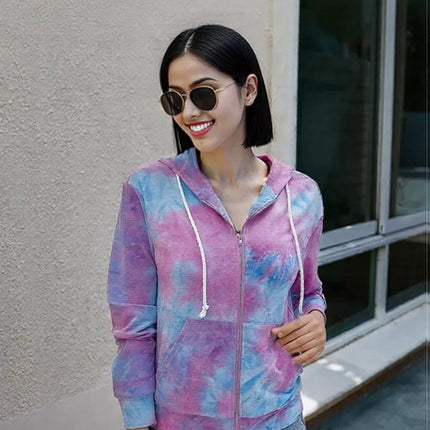 New Products Source Autumn  American Tie-Dye Printed Zipper Hooded Jacket Women WT203S3075