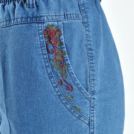 Stretch Thin Pants Elastic Waist Copped Trousers Shorts