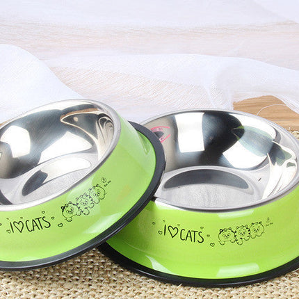 Stainless Steel Pet Dog Bowl Non-Slip Spray Paint Color Single Bowl Dog Food Bowl Cat And Dog Cartoon Printing