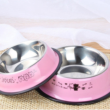 Stainless Steel Pet Dog Bowl Non-Slip Spray Paint Color Single Bowl Dog Food Bowl Cat And Dog Cartoon Printing