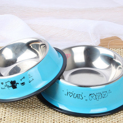 Stainless Steel Pet Dog Bowl Non-Slip Spray Paint Color Single Bowl Dog Food Bowl Cat And Dog Cartoon Printing