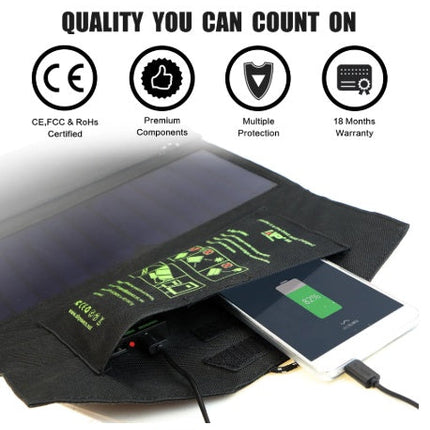 Compatible with Apple, ALLPOWERS 5V21W Portable Phone Charger Solar Charge Dual USB Output Mobile Phone Charger for iPhone Samsung Smartphone