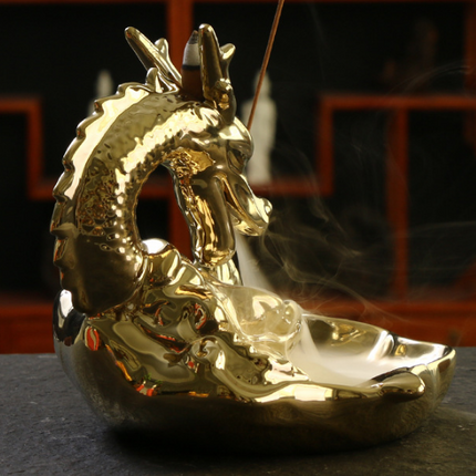 Ceramic Large Smoke Backflow Aromatherapy Burner Matte Golden Carp Hualong Xiangdao Creative Ornaments Sandalwood Burner