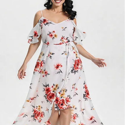 Beautiful Floral Print Women Summer Plus Size Loose Beach Long Dress Skirt