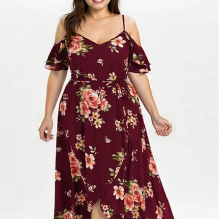 Beautiful Floral Print Women Summer Plus Size Loose Beach Long Dress Skirt