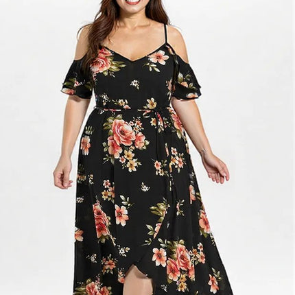 Beautiful Floral Print Women Summer Plus Size Loose Beach Long Dress Skirt