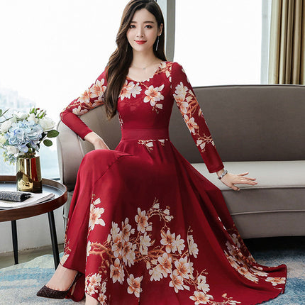 Printed Temperament Plus Size Women's Floral Long Skirt And Large Swing Dress