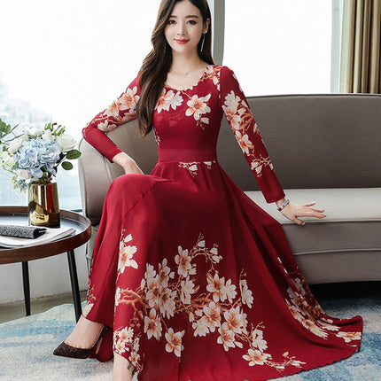 Printed Temperament Plus Size Women's Floral Long Skirt And Large Swing Dress