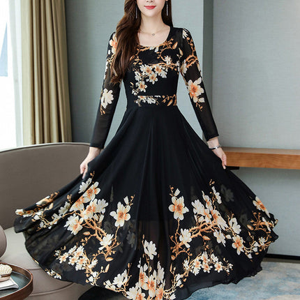 Printed Temperament Plus Size Women's Floral Long Skirt And Large Swing Dress