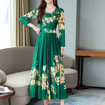Printed Temperament Plus Size Women's Floral Long Skirt And Large Swing Dress