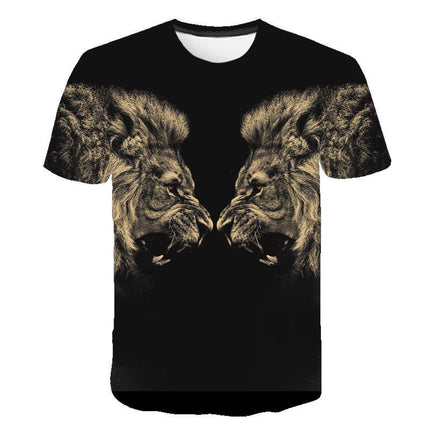 Urban Safari Men's Lion T-Shirt - 3D Printed Animal Graphic Tee, Gold/Black Streetwear, Short Sleeve Crew