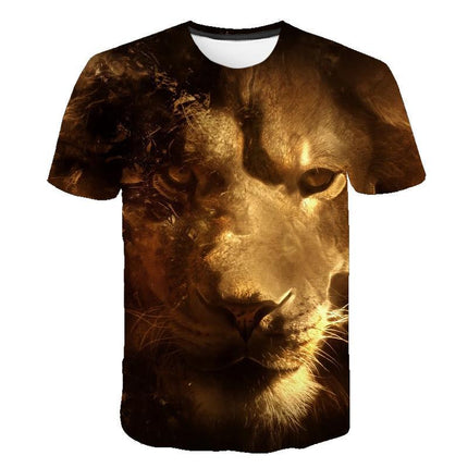 Urban Safari Men's Lion T-Shirt - 3D Printed Animal Graphic Tee, Gold/Black Streetwear, Short Sleeve Crew