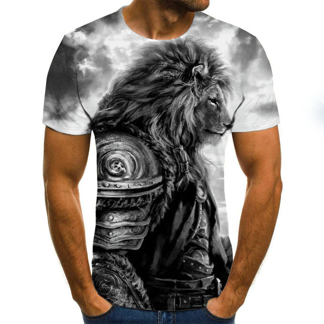 Urban Safari Men's Lion T-Shirt - 3D Printed Animal Graphic Tee, Gold/Black Streetwear, Short Sleeve Crew