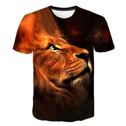 Urban Safari Men's Lion T-Shirt - 3D Printed Animal Graphic Tee, Gold/Black Streetwear, Short Sleeve Crew