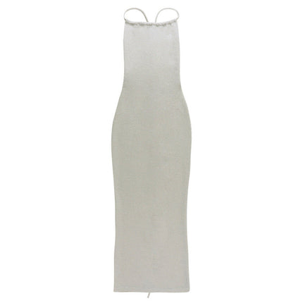 European And American Foreign Trade Women'S Clothing Kh21043 Bright Silk Sexy Halter Hot Girl Suspenders Straps Hanging Neck Bag Hip Dress Women