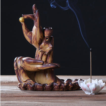 Bergamot Lotus Backflow Incense Burner Lotus Incense Stick Backflow Smoke Dual-Use Incense Burner Home Decoration