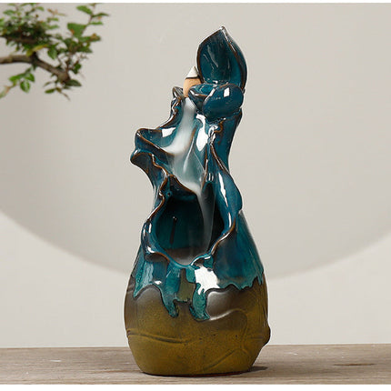 Ceramic Ornamental Smoke Backflow Aromatherapy Furnace Creative Green Lotus And Lotus Dance Incense Crafts