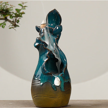 Ceramic Ornamental Smoke Backflow Aromatherapy Furnace Creative Green Lotus And Lotus Dance Incense Crafts