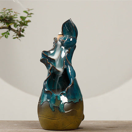 Ceramic Ornamental Smoke Backflow Aromatherapy Furnace Creative Green Lotus And Lotus Dance Incense Crafts